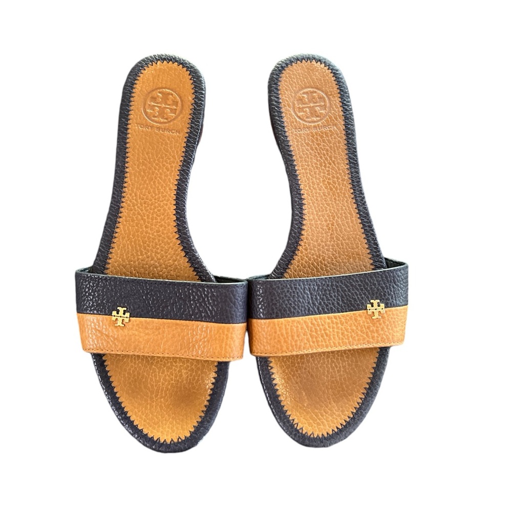 TORY BURCH Slides Caramel/Navy Size 7.5